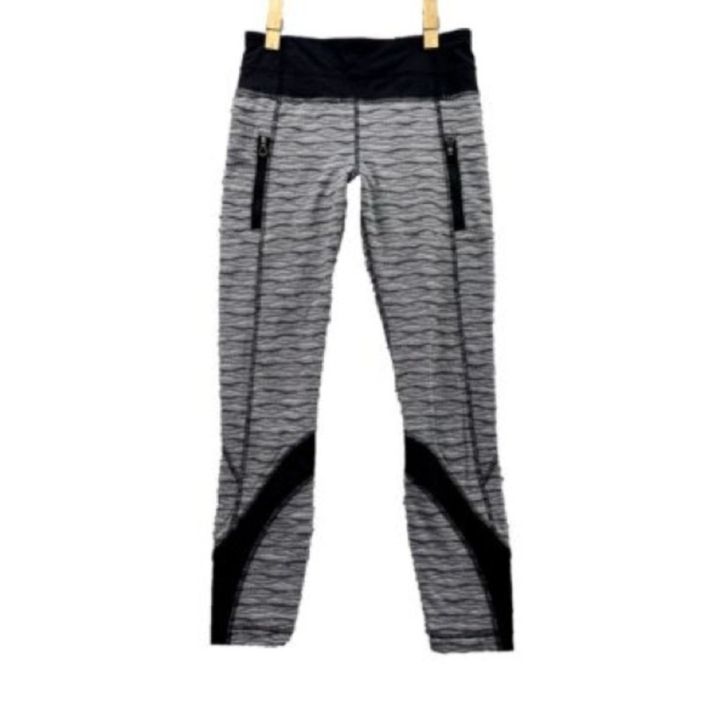 Lululemon Leggings 4 Gray Wavy Print Zipped Pockets